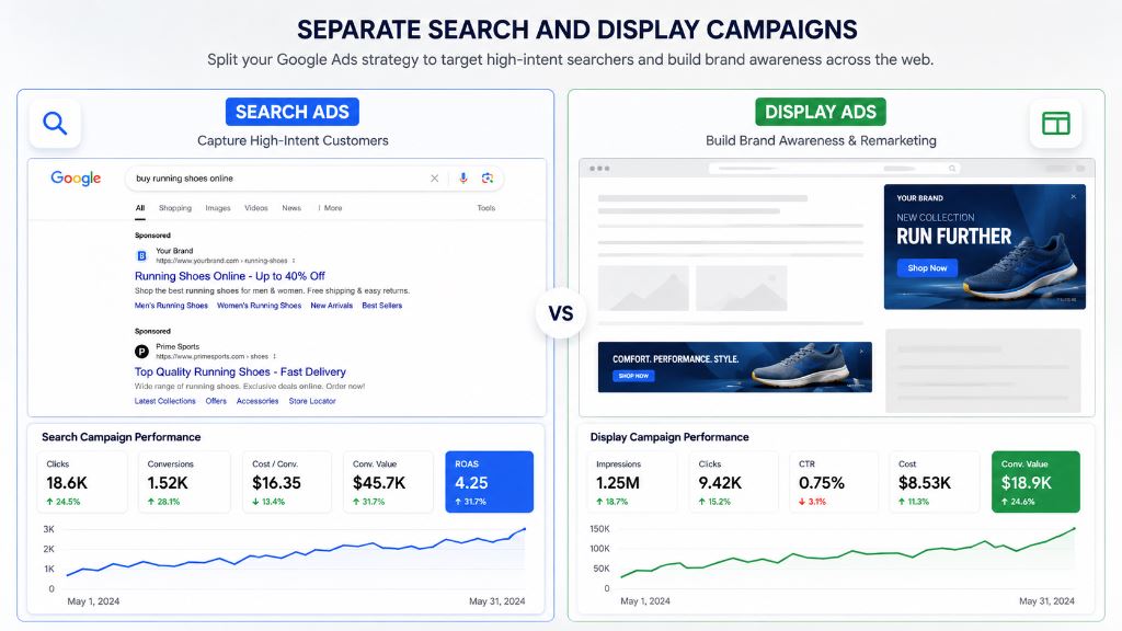 Google Ads Optimization: Separate Search and Display Campaigns